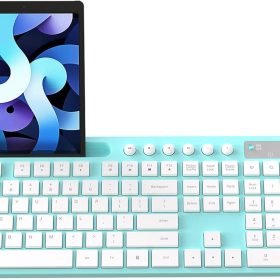 Wireless Keyboard and Mouse Combo,  2.4G Ergonomic Wireless Computer Keyboard with Phone Tablet Holder, Silent Mouse with 6 Button,  (Blue)