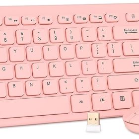 Wireless Keyboard and Mouse Combo -  Standard Office PC Keyboard and Optical Wireless Mice (Pink)