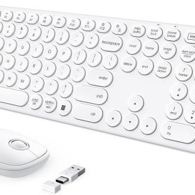 Wireless Keyboard and Mouse, USB & Type C 2-in-1 Receiver, SK73-3 Full Size White Wireless Keyboard Mouse Combo, Compatible for ,  , Laptop, Desktop, PC - White