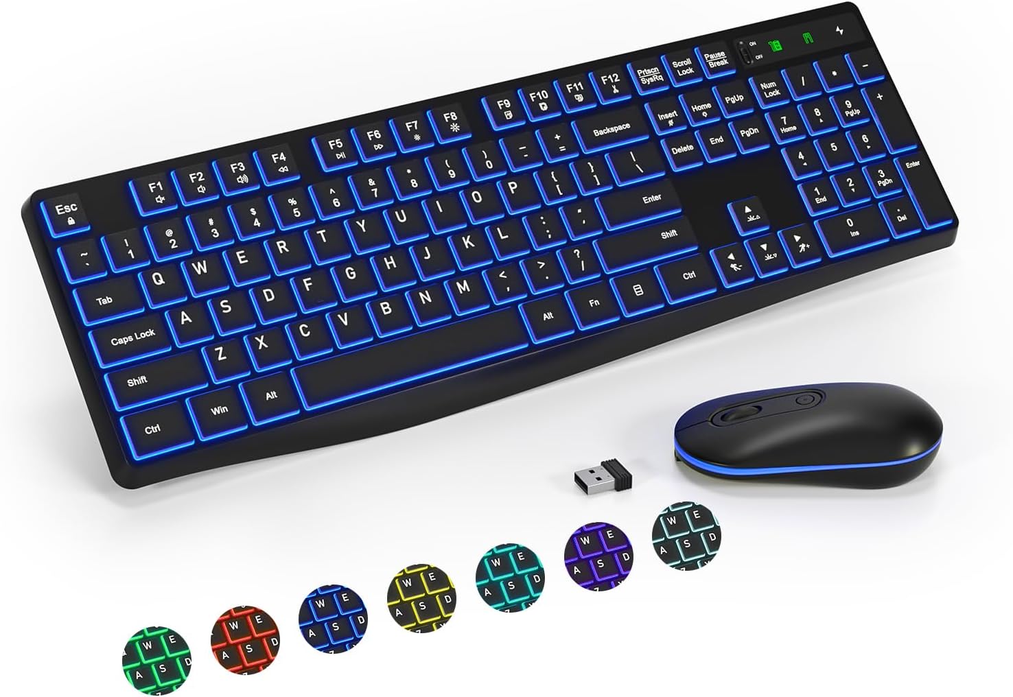 Wireless Keyboard and Mouse Combo, 2.4G Full-Sized Ergonomic Keyboard Mouse, Adjustable Cordless USB Keyboard and Mouse,