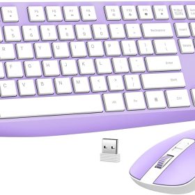Wireless Keyboard and Mouse Combo,  2.4G Full-Sized Ergonomic Keyboard Mouse,  Adjustable Cordless USB Keyboard and Mouse, Quiet Click for Computer/Laptop (1 Pack, Purple)