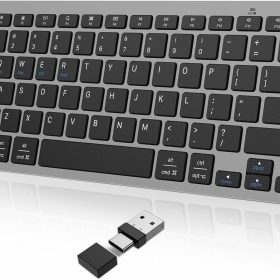 2.4G Wireless Keyboard for  with USB & Type C, Ultra Slim and Compact Quiet, Compatible with Laptop Tablet Desktop and PC (Grey)